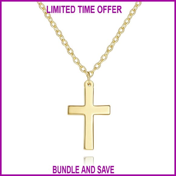14K Gold Cross Necklace Dainty Pendant 16.5